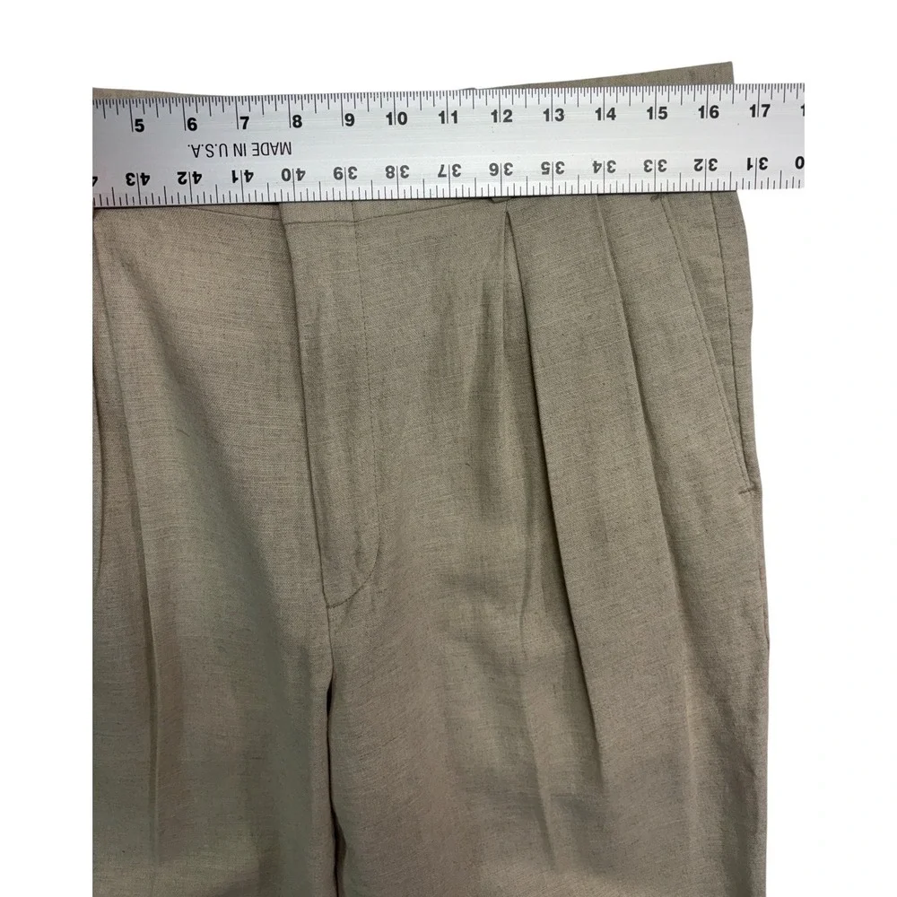 vtg 90s Dockers 32x29 Beige Linen Cotton Blend Pants Trousers Pleated Cuffed